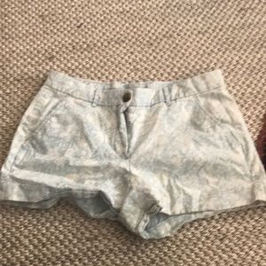 Blue faded floral khaki shorts